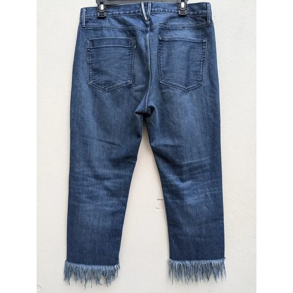 3x1 NYC Revolve Jeans Straight Fringe Frayed Hem Button Fly High Rise Denim S 31